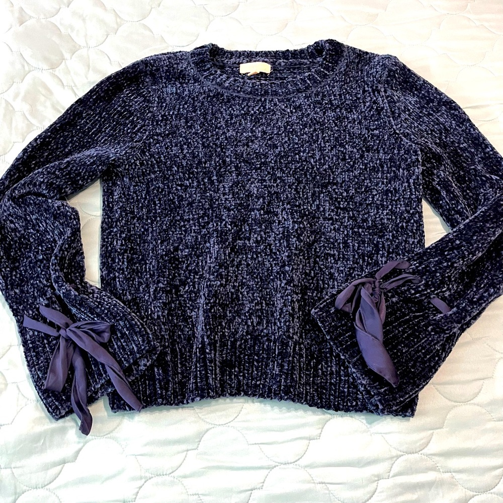 Cupio Ultra Soft & Cozy Knit Crochet Sweater Bow Tie Sleeve M